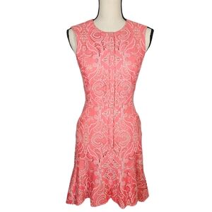 BCBG MaxAzria "Chrystal" Flounce Hem Lace Dress, Pink Coral, Size 0, NWOT